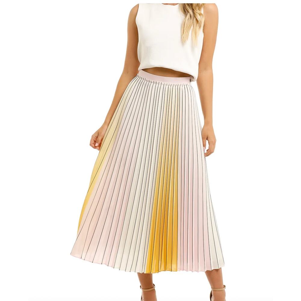 Ted Baker Pleated Midi Skirt in Cream, Pink & Yellow size 1 TB